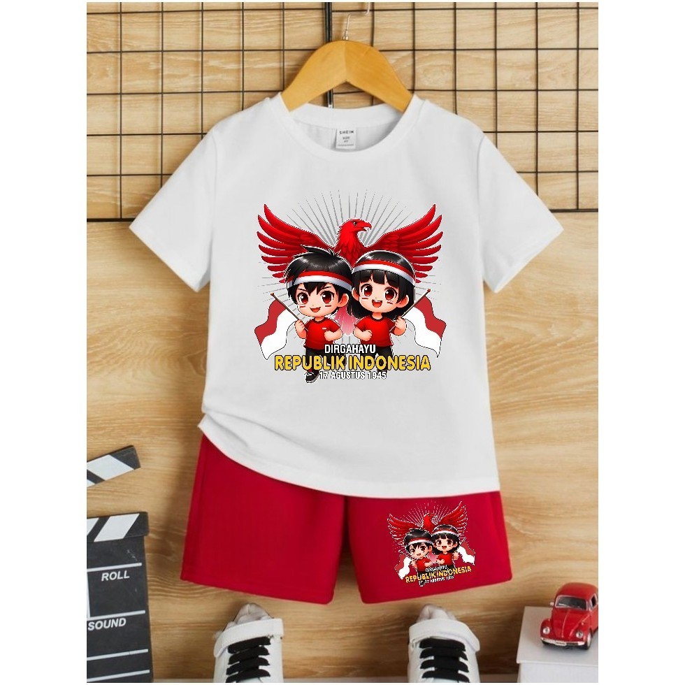 BAJU ANAK COWOK DAN CEWEK AGUSTUSAN KAOS SETELAN DIRGAHAYU 17 AGUSTUSAN UNTUK ANAK 2-10 TAHUN