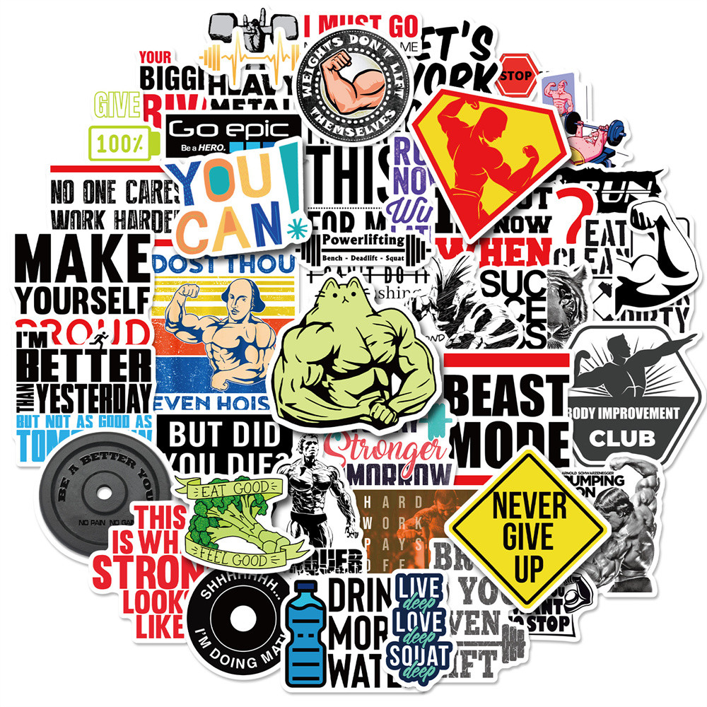 

10/30/50PCS Fitness Inspirational Culture Cartoon Graffiti Waterproof Stickers Creative Decoration Fashion HelmetDecalsWholesale