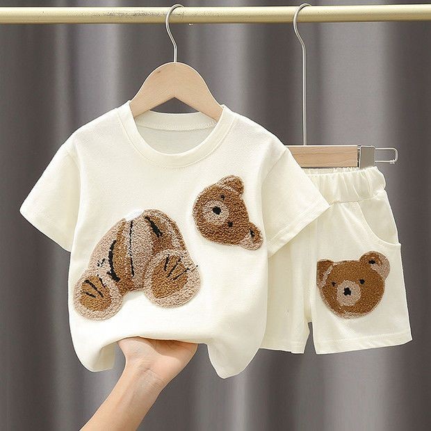 Setelan bayi musim panas bayi dua potong set dua potong beruang pakaian olahraga anak-anak berlengan