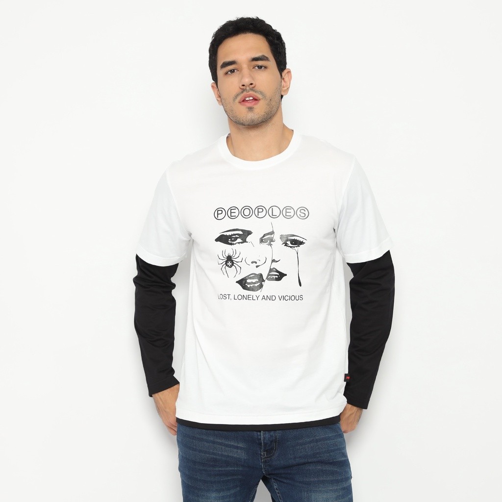 Peoples kaos pria unisex double layer lonely and vicious - putih hitam