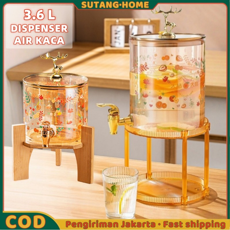 【SUTANG】Dispenser Air Kaca Sultan 3,6 L / Ketel Air Dingin Kaca Dengan Tatakan Kayu / Dispenser Temp
