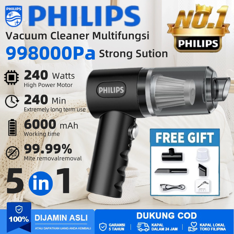COD Philips Vacuum Cleaner 5 IN 1 Nirkabel Genggam 998000Pa Penyedot Debu Portabel Daya Tinggi Rumah