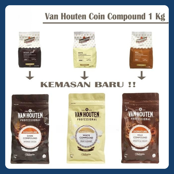

Van Houten Compound Coin 1 Kg Dark Intense Milk White Chocolate Coklat Promo