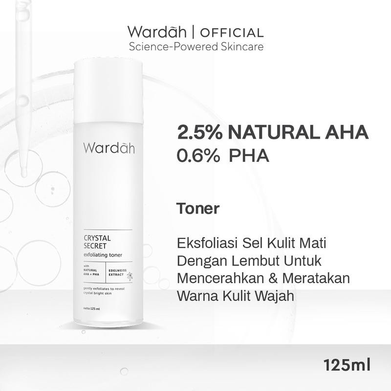 

WARDAH Crystal Secret Exfoliating Toner with Natural AHA+PHA 125 ml - Toner Untuk Eksfoliasi dengan Extract Edelweiss - Mencerahkan dan Menyamarkan Flek Hitam - Skincare