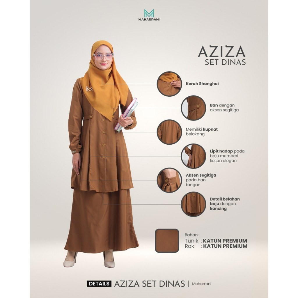 One Set Dinas, Aziza One Set Dinas, Set Baju Kerja, Tunik Kerja, Seragam PNS, Seragam Kerja Khaki
