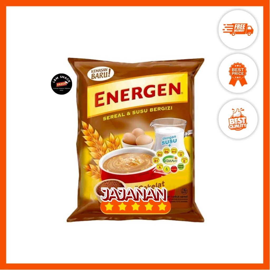 

Energen Sereal Susu Rasa Cokelat/Vanila/Kacang Hijau 1 Renceng Isi 10 pcs @32gr Jajanan Termurah