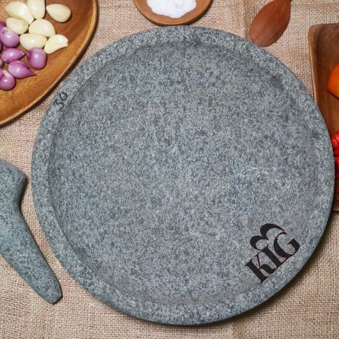 KLG3 Cobek dan Ulekan asli batu ukuran 30 cm kayu TS