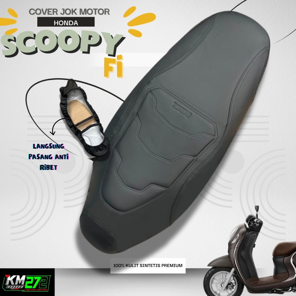 KM272  Cover Jok Motor Scoopy FI 2013 sd 2025 / Sarung Jok Motor Scoopy FI Bisa Pasang Sendiri