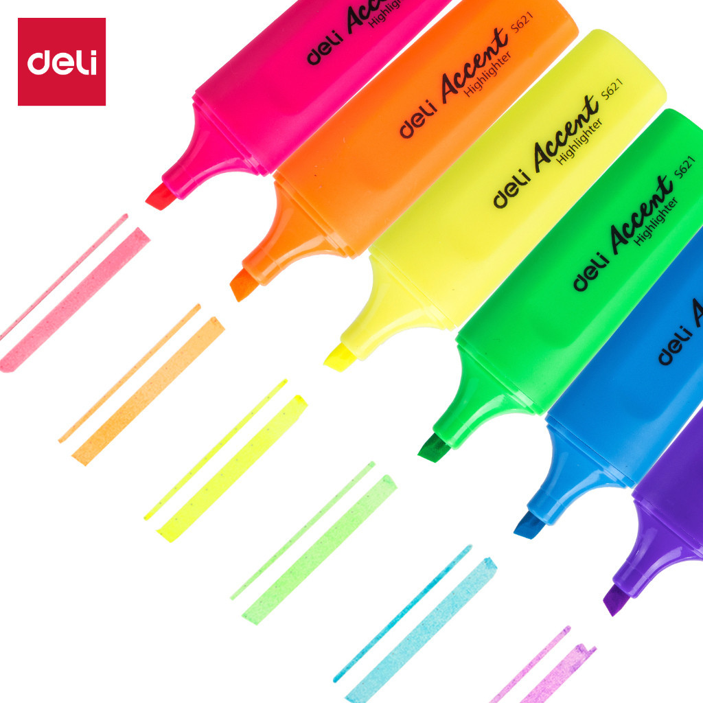

Highlighter / penanda Deli Accent ES621Tebal Chisel 1-5mm – 6 Pilihan Warna Cerah
