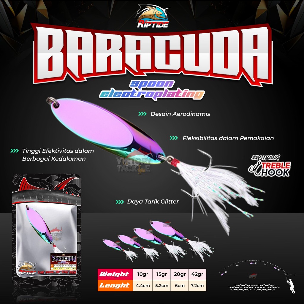 RIPTIDE SPOON BARACUDA SPOON LURE CASTING ULTRALIGHT BERAT 10 15 20 42 GRAM