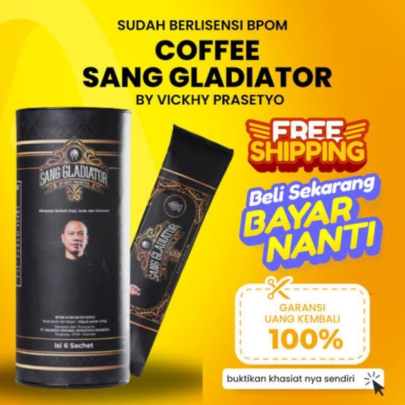 

GLADIATOR COFFEE By VICKY PRASETYO ORIGINAL, Minuman Kopi Serbuk Dengan Gula Krimer Sudah BPOM & HALAL MUI