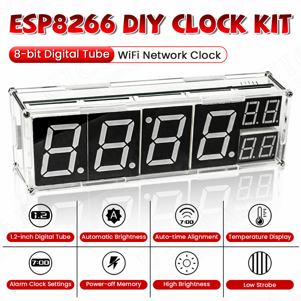 

DIY Kit Electronic Network Clock WiFi ESP8266 Module 8-bit Digital Tube Display Time Temperature Alarm Soldering Practice Kit