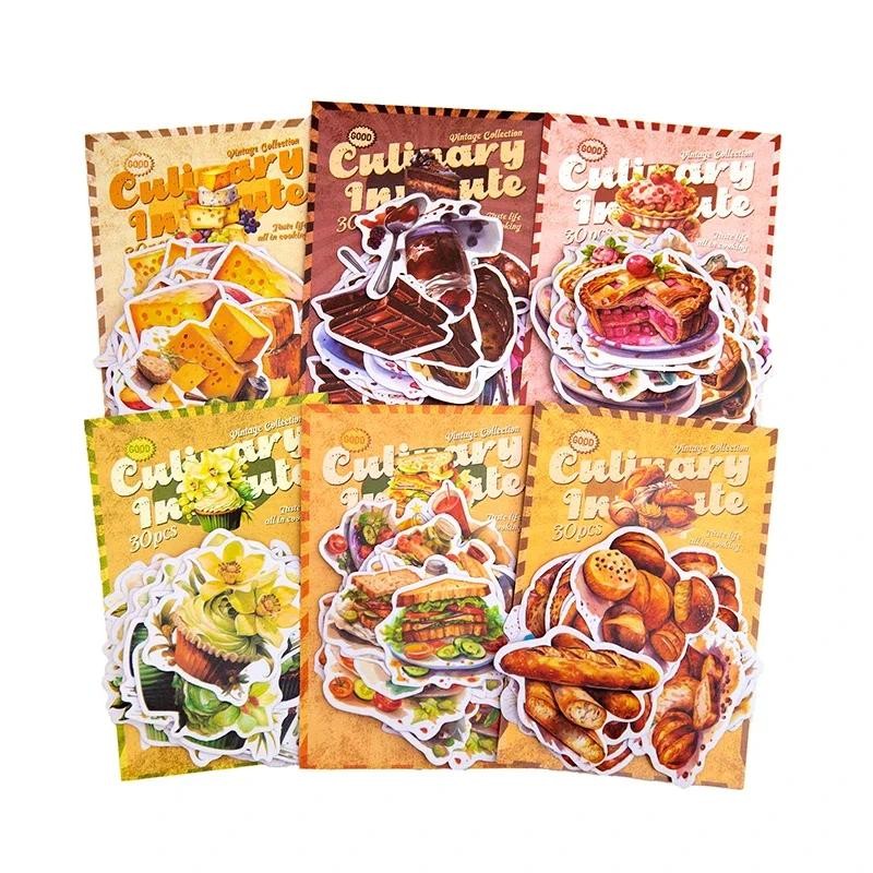 

30Pcs Stickers Food Academy Fruit Dessert Gourmet Diary Decoration Materials Paper Supplies Handbook Scrapbook Cut 150*90MM