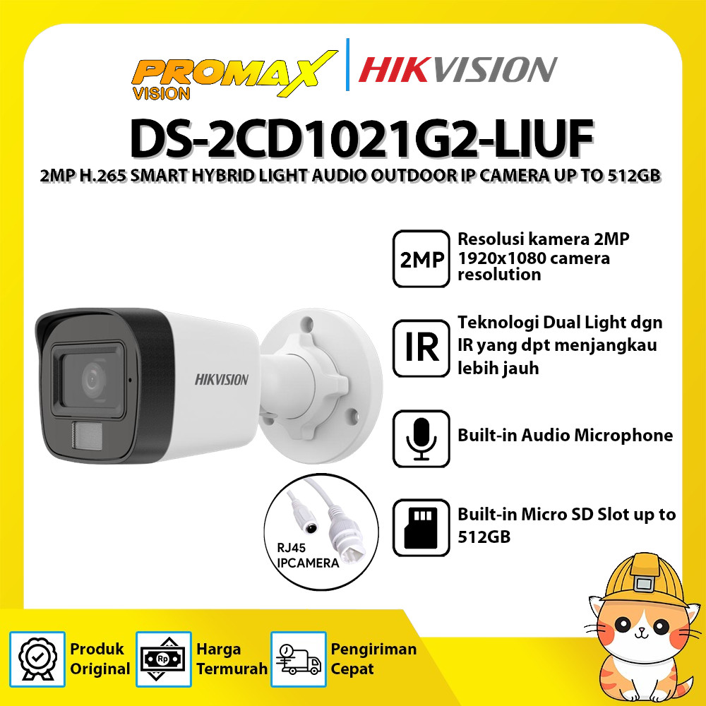 HIKVISION DS-2CD1021G2-LIUF 2MP H.265 SMART HYBRID LIGHT AUDIO OUTDOOR IP CAMERA UP TO 512GB