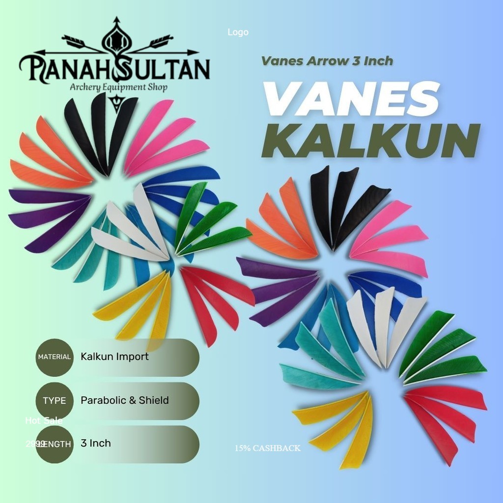 vanes bulu kalkun 3" inch parabolic warna warni arrow akurasi import archery premium vanes