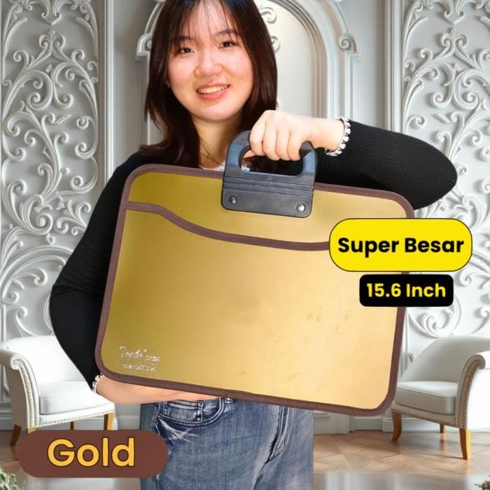 

ANDMA Toplaku Tas Map Dokumen Berkas Anti Air 15,6 INCH Multifungsi Zipper File Plastik Serbaguna Penting Aesthetic Dokument Document File Folder Organizer Clear Holder Stationery - DB 5090 GOLD