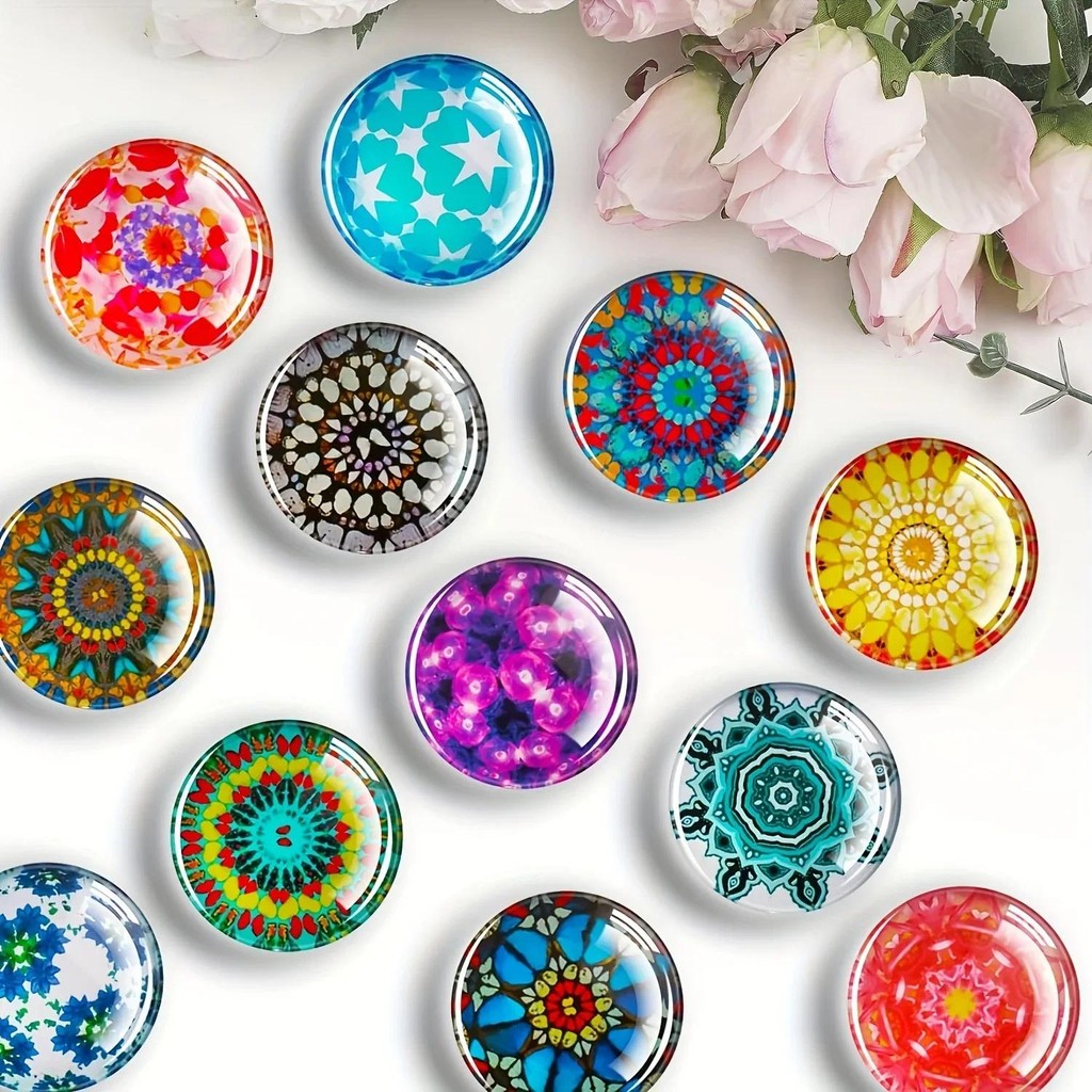 

12Pcs Glass Strong Magnetic Fridge Magnets,Boho Refrigerator Magnets Round Glass Kitchen Magnets for Office Whiteboard.(12PCS)