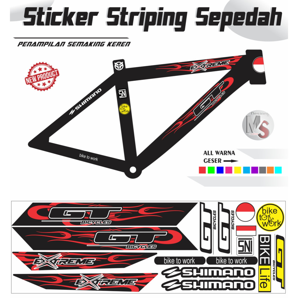 STICKER Striping Variasi Bike Stiker Sepeda Set GT EXTRIME STILE Y51