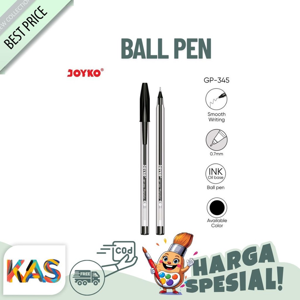 

Pulpen Joyko BP-345 Haruto Tip 0.7 mm Ball Pen Tinta Hitam Biru Merah - Lusinan