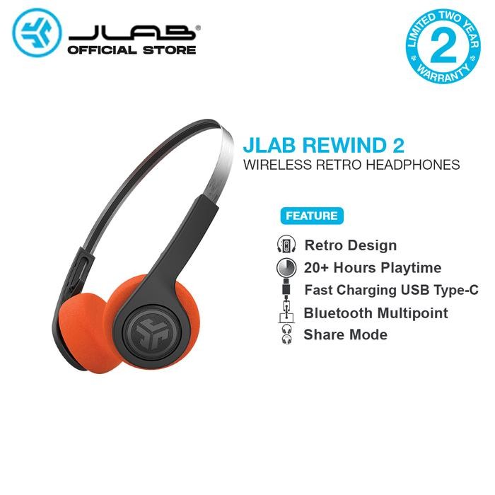 JLab Rewind 2 Wireless Retro Headset Headphone Earphone Mic Bluetooth