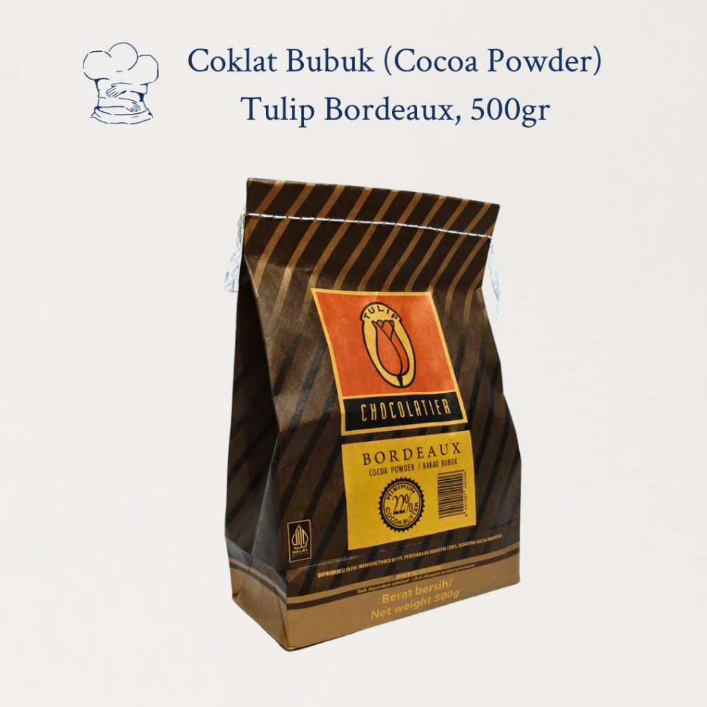 

Cocoa Powder Tulip Bordeaux 22%, 500gr (Kemasan Asli)– Bubuk Kakao / Coklat Bubuk Premium