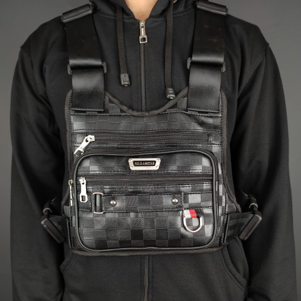 Tas Dada Polo Amstar Bahan Kulit PU Motif Chest Bag Tas Selempang Bahu Tas Rompi TERLARIS