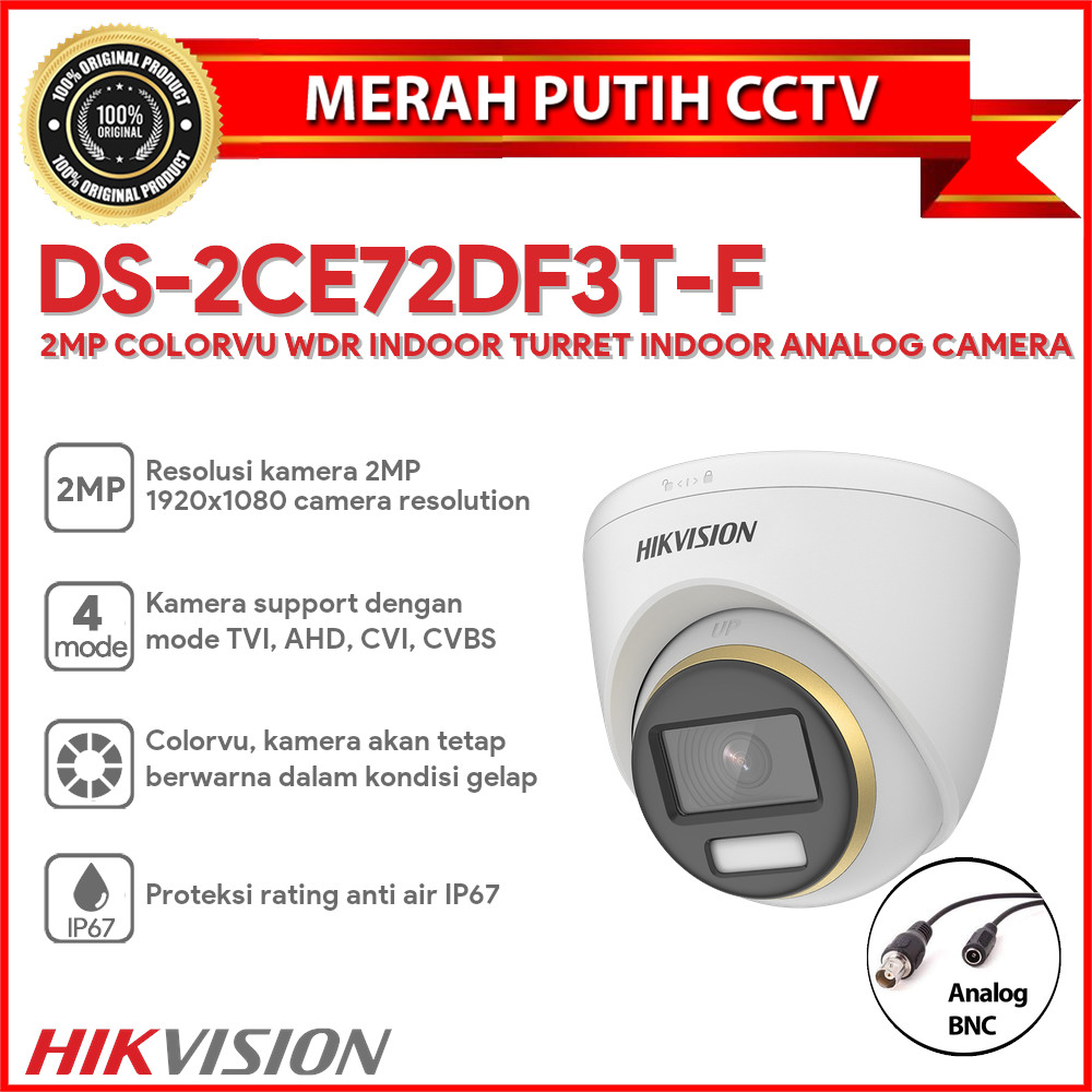 HIKVISION DS-2CE72DF3T-F 2MP COLORVU WDR INDOOR TURRET INDOOR ANALOG CAMERA