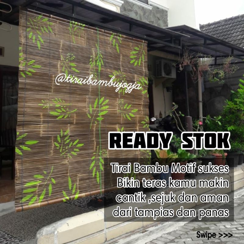 Tirai Bambu Kerai Bambu PERNIS + MOTIF 2x2m dgn KEREKANCO