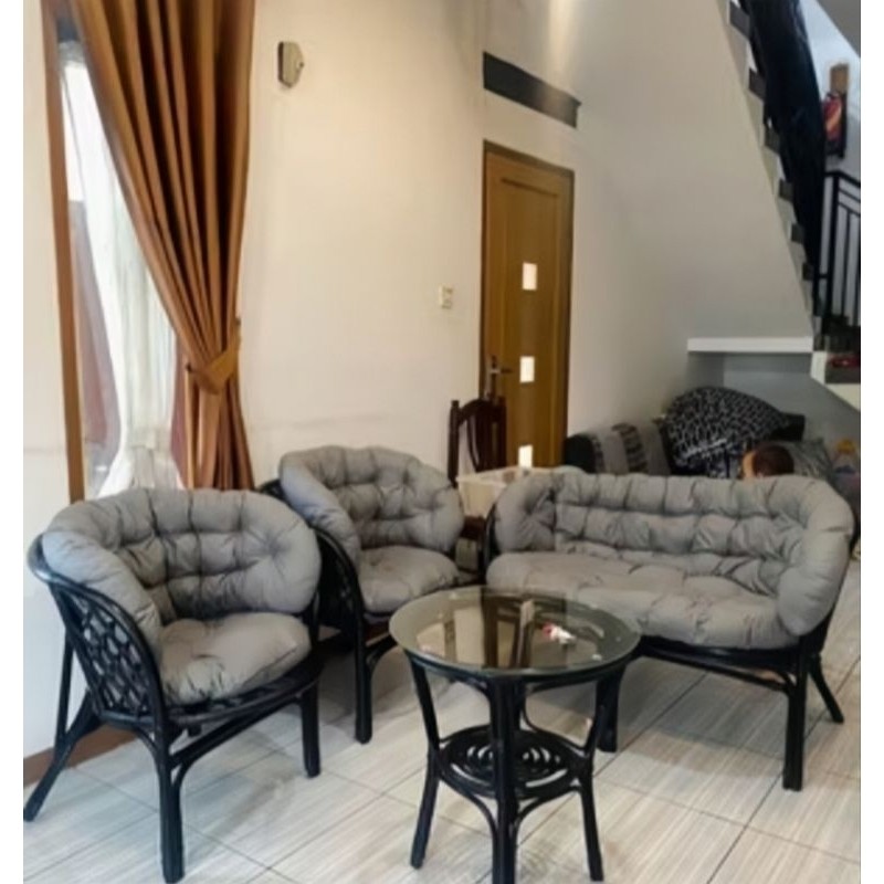 6.6 1 SET KURSI RUANG TAMU BAHAMA GRATIS BANTAL ROTAN ALAMI 1 SET, 2 KURSI+1 SOFA + 1 MEJA (MEJA ANY