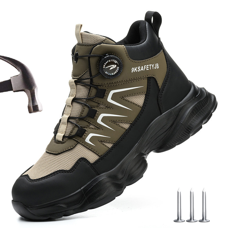 Rotation button Work Safety Boots Men Steel Toe Work Shoes Anti-smash Anti-puncture Protective Men S