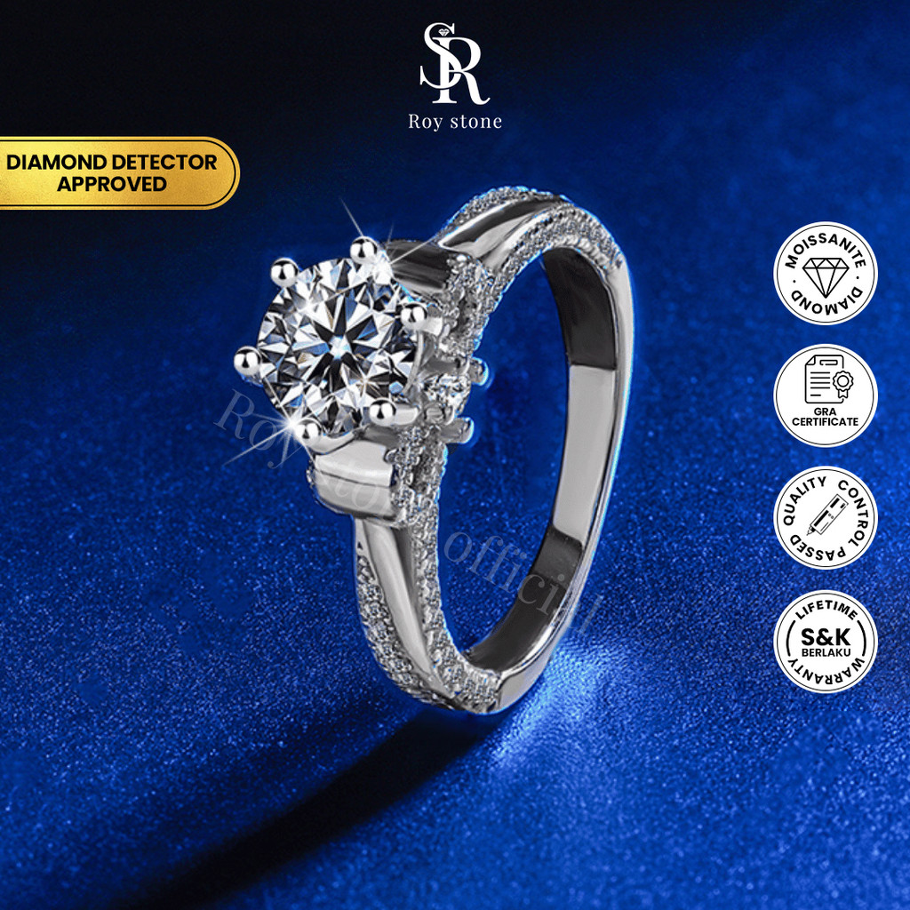 Roystone_Moissanite Cincin Wanita Original Sertifikat GRA Silver925 Lapis Emas18K_Infinity Ring