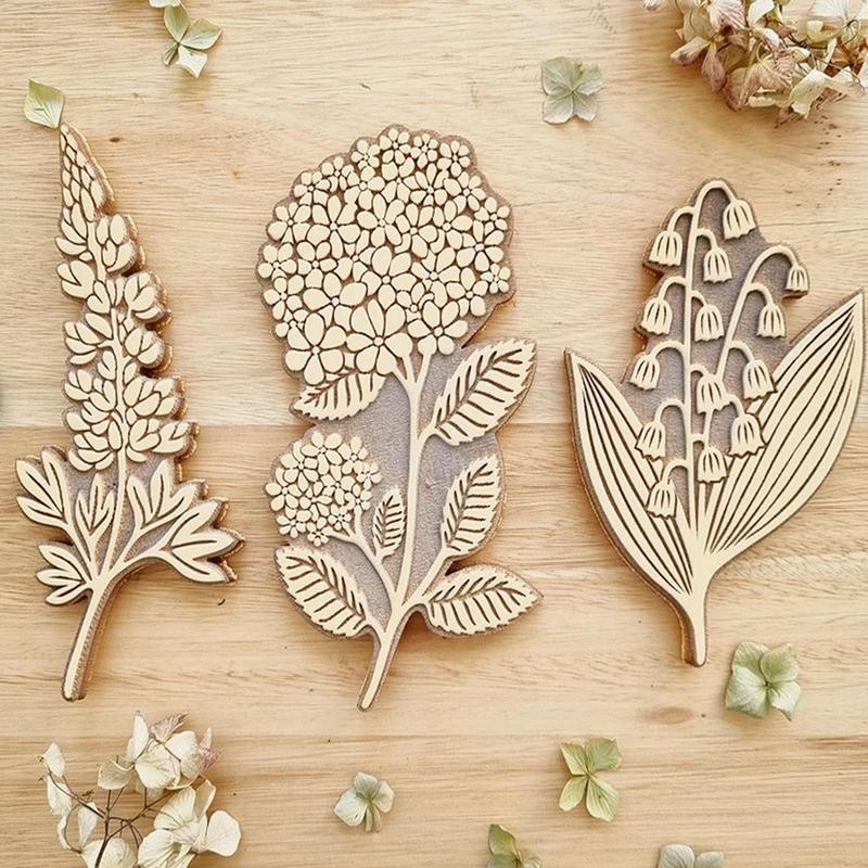 

Botanical Stamps Vintage Wood Plant Stamp 3pcs Retro Plant Floral Seal Clear Pattern Stamps For Stationery Handbook Card Making