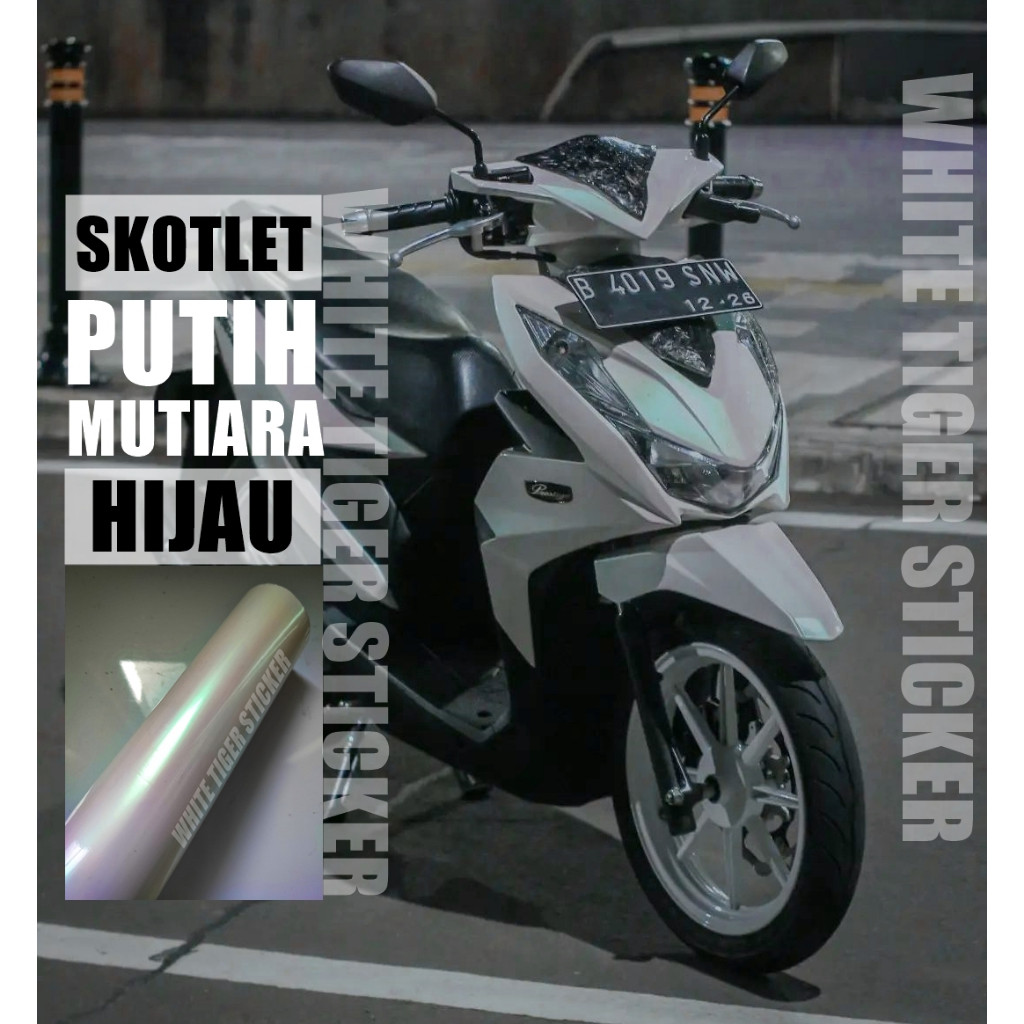 SKOTLET STIKER MOTOR PUTIH LEMBAYUNG HIJAU SKOTLET PUTIH MUTIARA HIJAU SKOTLET WHITE PEARL GREEN SKO