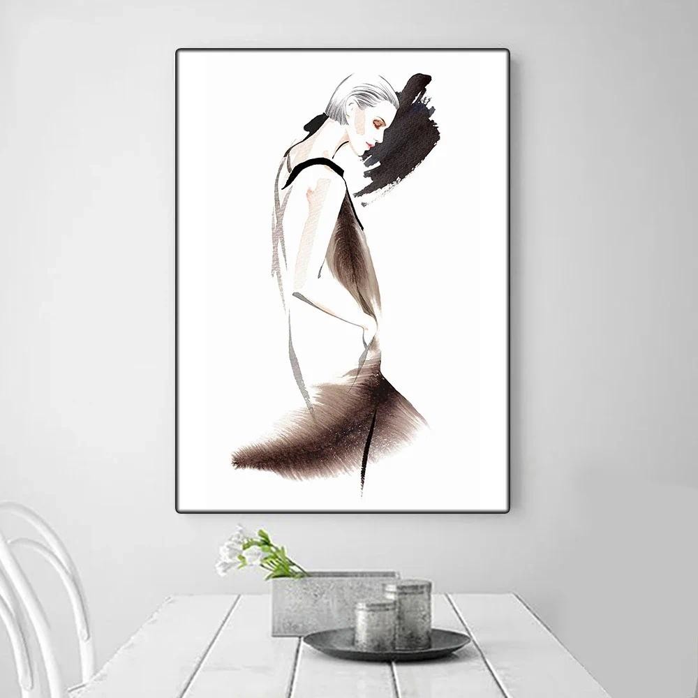 

Citon Fashion Woman Scandinavian Canvas Art Oil Painting Artwork Poster Picture Wall Decor Modern Home Living room Decoration
