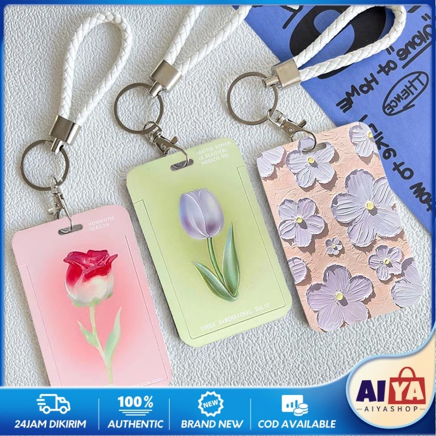

ID Card Holder Motif Bunga Lukisan Minyak Tali Kulit PU Gantungan Name Tag ID Card Kartu Bus Akses MRT Lanyard Tali Nama Tag Tali ID Card Proteksi Holder