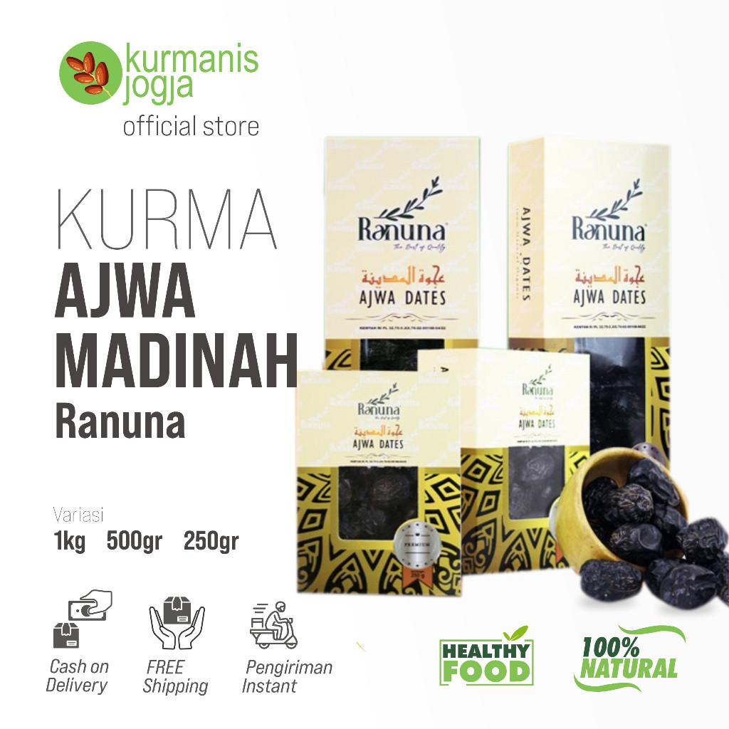 

Kurma Ajwa AlMadinah Ranuna Premium Qurma Qorma Ajwa Madinah