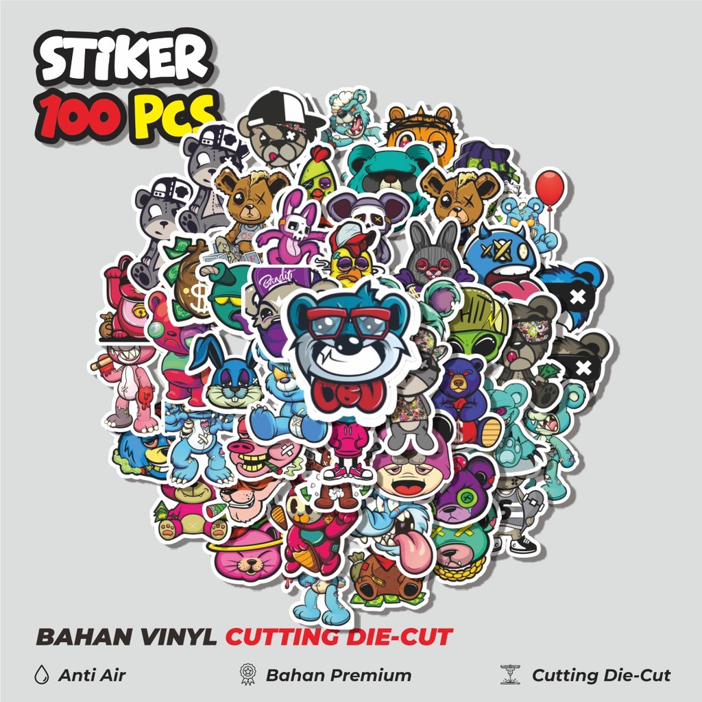 Terbaru 50 pcs Stiker Teddy Bear [Boneka Beruang] Dekorasi Lucu Kreatif untuk Notebook, Skateboard, 