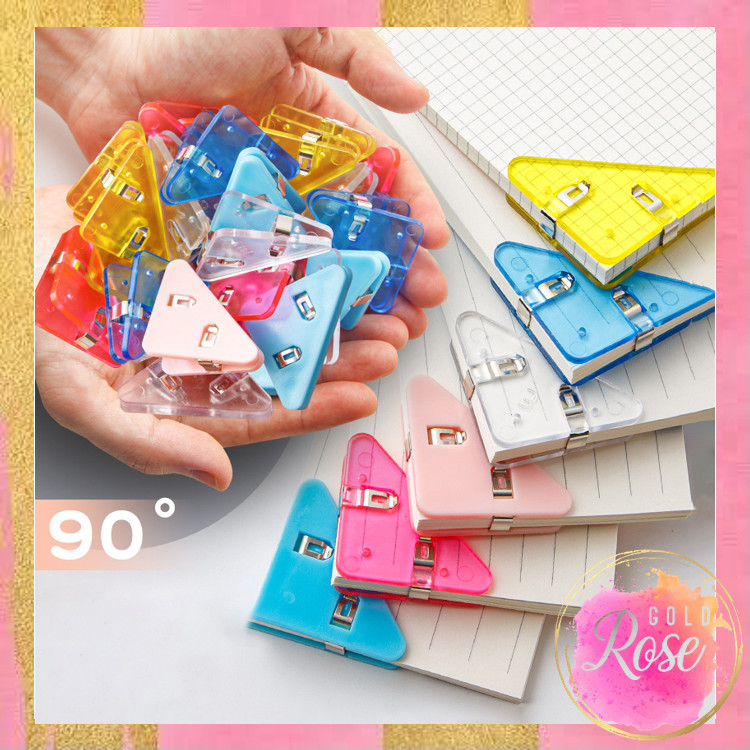 

ℛ S6063 Klip Penjepit Buku Klip Sudut Kertas Akrilik Paper Clip Segitiga WarnaWarni Penjepit Kertas Binder Plastik