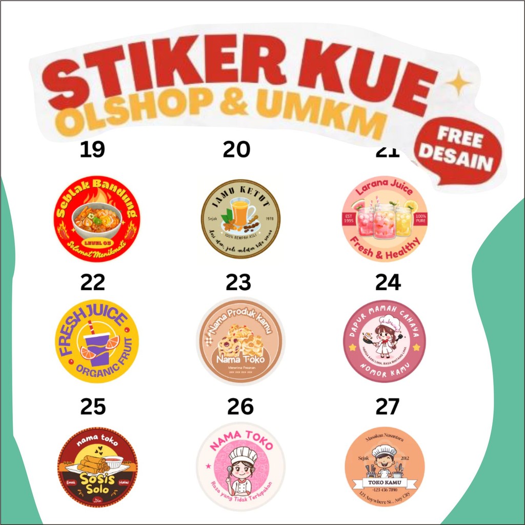 

Stiker Toko Olshop Kue Free Cutting MURAH [Min 100] Kemasan
