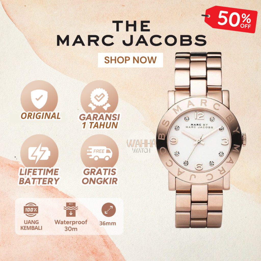 Jam Tangan Marc Jacobs  MBM 3033 Amy White Dial Rose Gold Stainless Steel [BERGARANSI]
