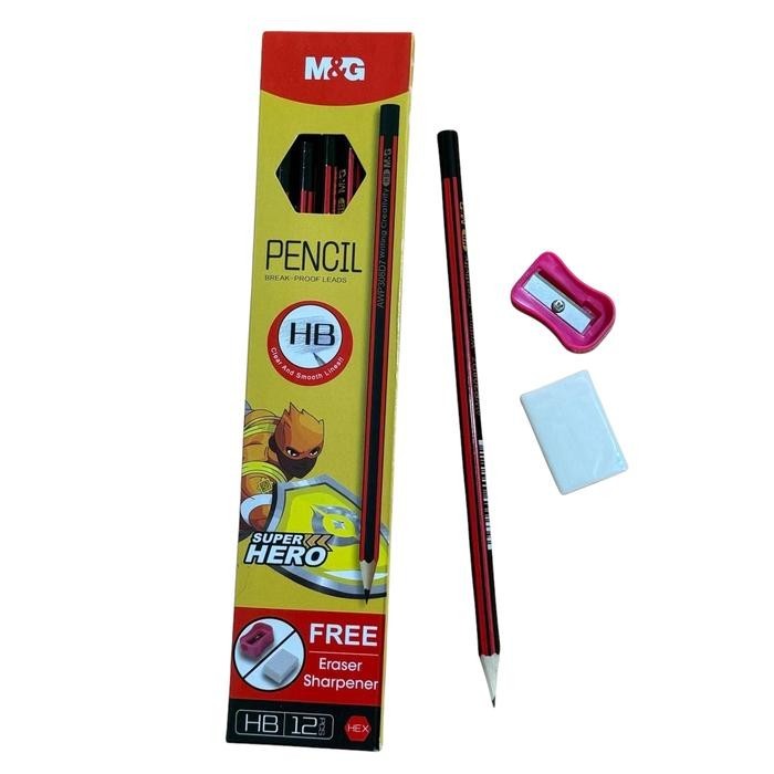 

M&G Pensil HB Super Hero / Pensil HB M&G Super Hero ( 1pak isi 12 pcs + free serutan dan penghapus)