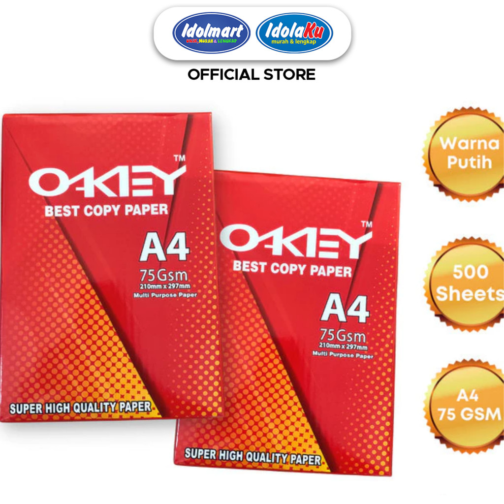

IDOLMART OKEY HVS A4 75gsm Kertas Putih Bersih Copy Paper A4