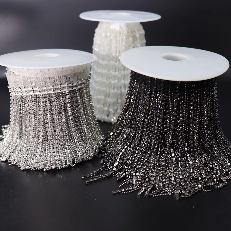 

0.5m Silver Grey Fringed Metal Chain Crystal Beaded Lace Handmade Tassel Trim DIY Jeans Bags Shoes And Hats Decoration Pendant