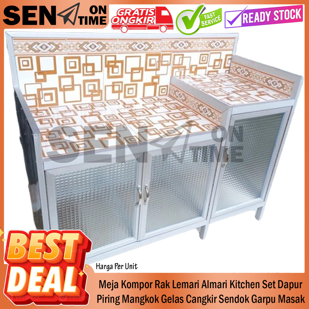 [Instant] Meja Kompor Rak Lemari Almari Kitchen Set Dapur Piring Mangkok Gelas Cangkir Sendok Garpu 