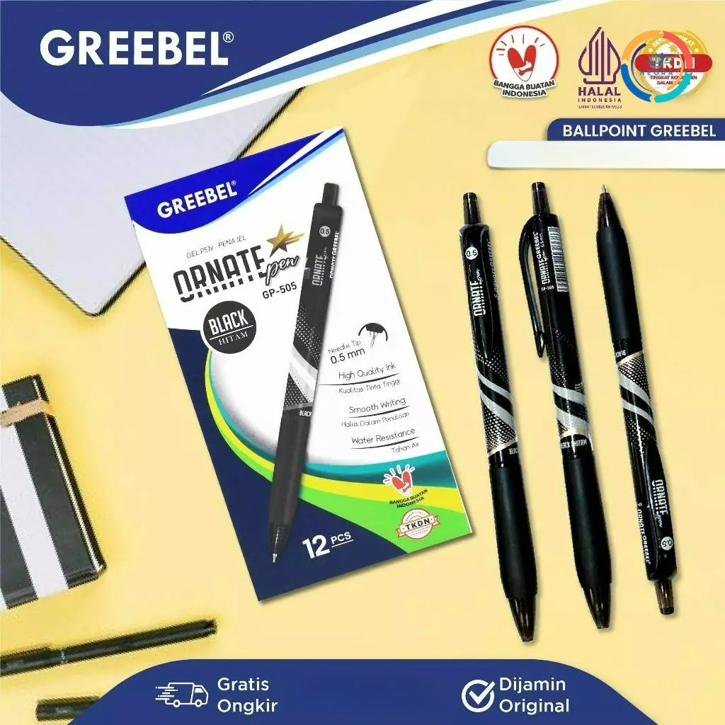 

Greebel Gel Pen / Pulpen / Pena Gel ORNATE 0.5mm Hitam [12 Pcs]