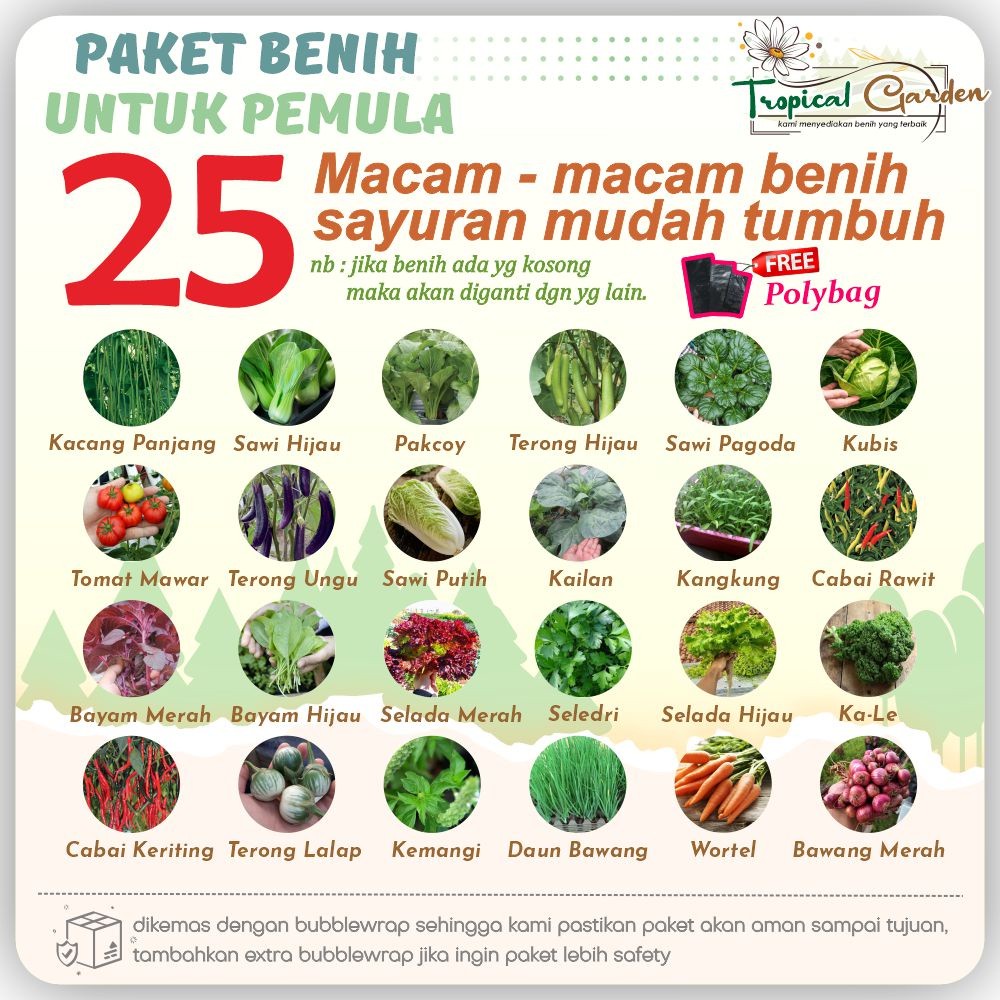 Tropical Garden  25 Macam Benih Paket Sayuran Hybrida F1 Bibit Sayuran Lengkap Isi Banyak Free Polyb