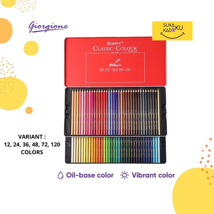 

TERLARIS! GIORGIONE Oil Pensil Warna 12/24/36/48/72/120 Color Pencil Drawing Menggambar Anak - 12Warna