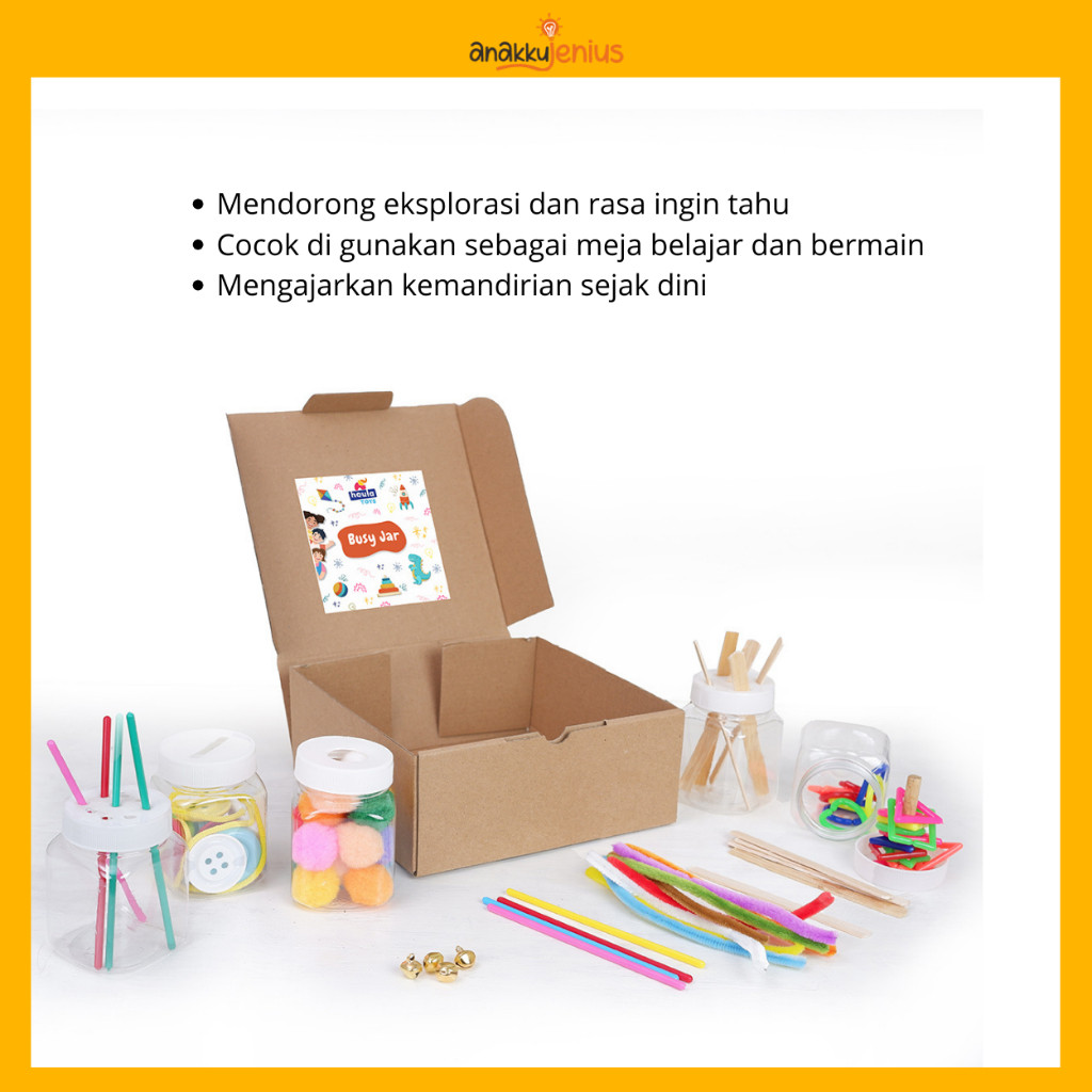 Anakku jenius | Mainan PAUD Montessori, Busy Jar 5 in 1 Sensory Play, Mainan Edukasi Bayi 8-24 bulan