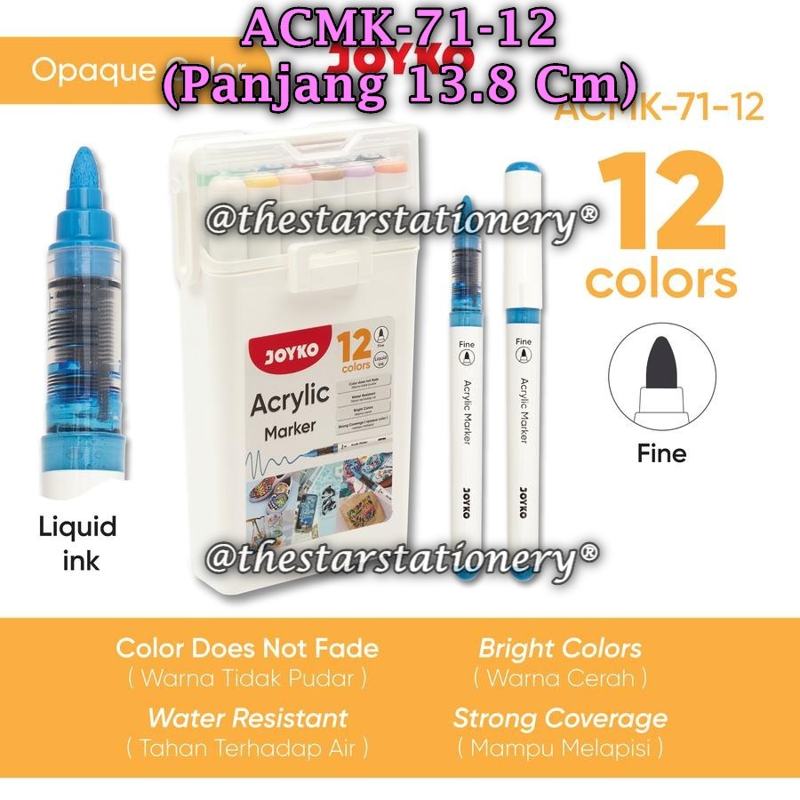 

(1 Set) GROSIR Spidol Acrylic JOYKO ACMK-71-12 12Warna Acrylic Marker Spidol Akrilik ACMK-71 (1 Set)