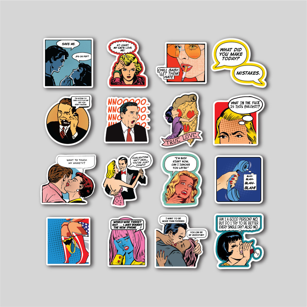 

Sticker Pack Funny Pop Art Vintage | Sticker Tumblr | Stiker Laptop Koper Helm